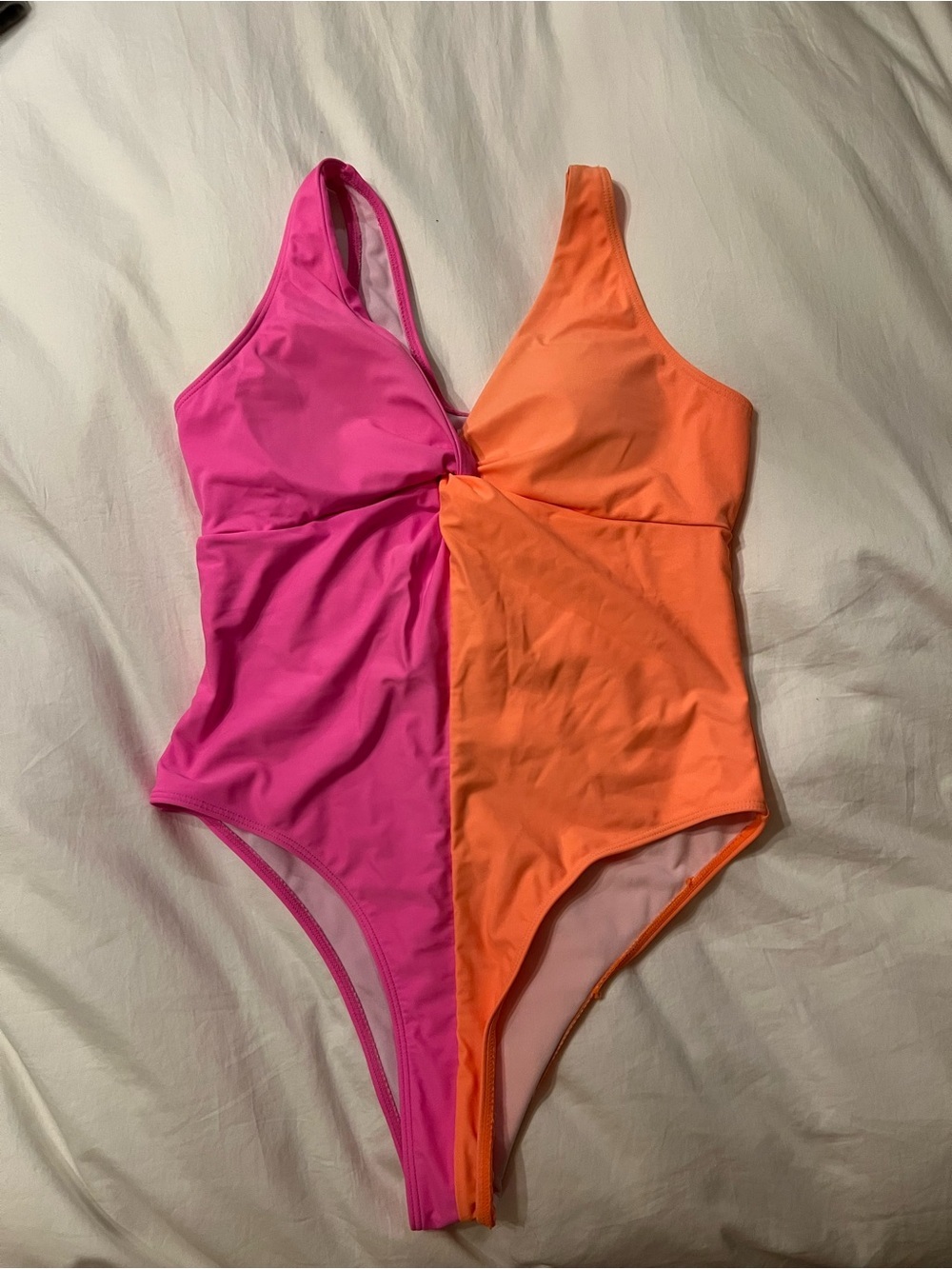 Pink Lily Colorblock Swimsuit - Hot Pink & Neon Orange